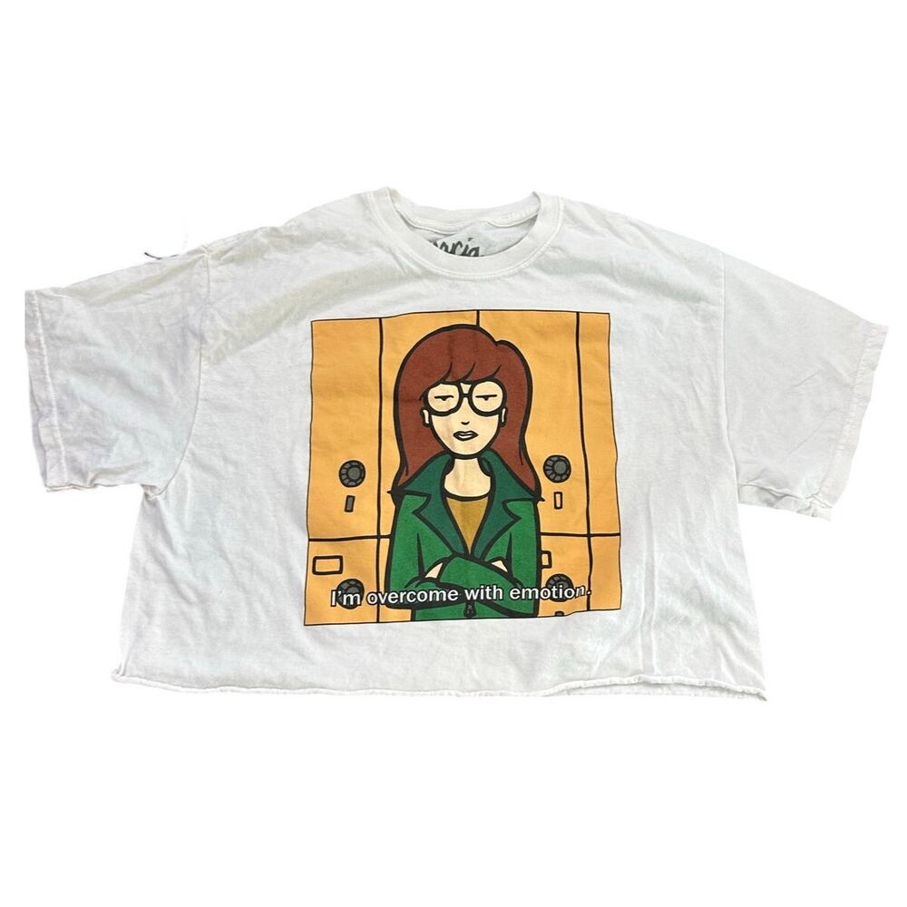 Daria Morgendorffer Women's White 100% Cotton Crew Neck Cropped T-Shirt Size M/L